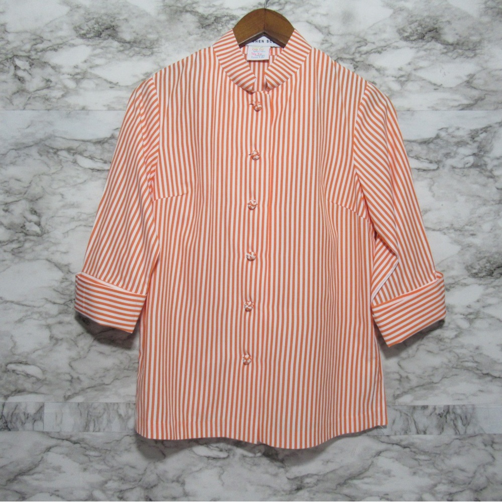 Gretchen Scott Striped Orange Forget Me Knot Top Size XS
